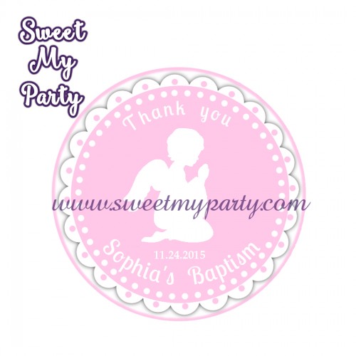 Girl Baptism stickers,Girl Christening thank you tags,(5)